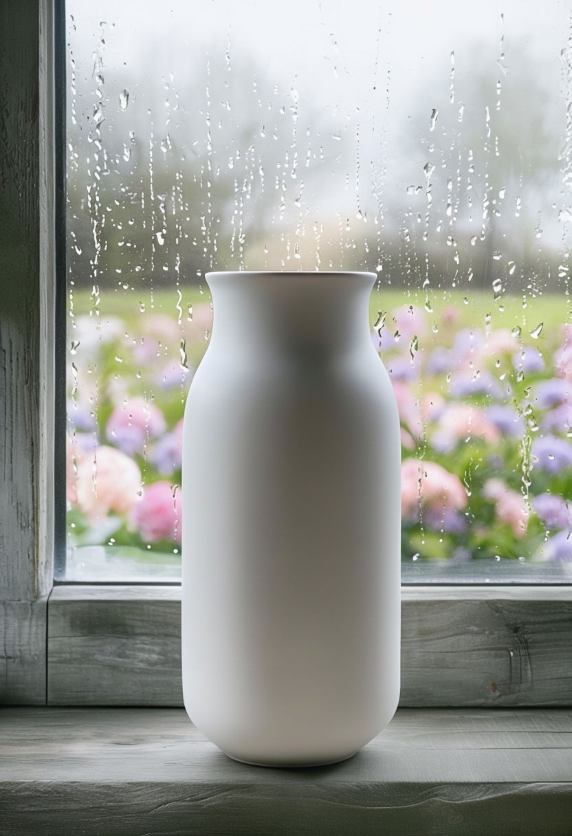 Elegant White Ceramic Flower Vase Mockup on Windowsill Mockup