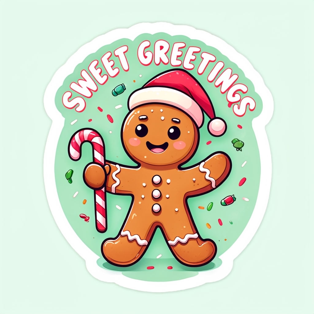 Cheerful Cartoon Gingerbread Man Christmas Sticker