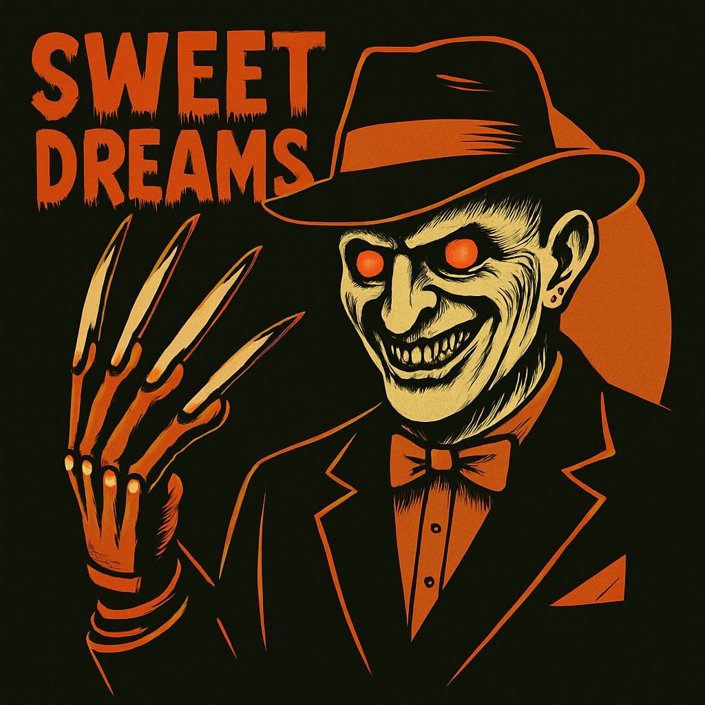 Sinister Vintage Horror Character with Sweet Dreams Text T-Shirt