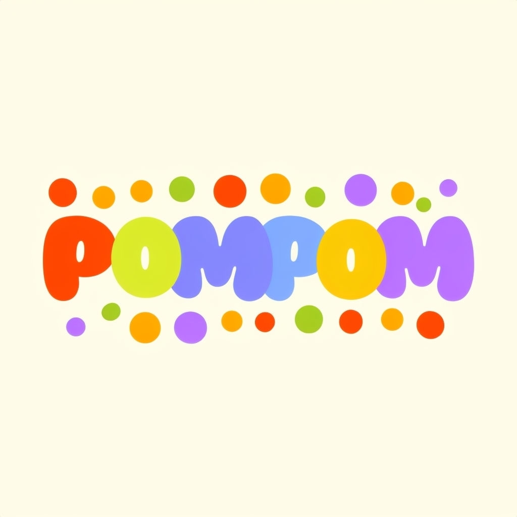 Playful Colorful POMPOM Logo Design with Cartoonish Font Logo