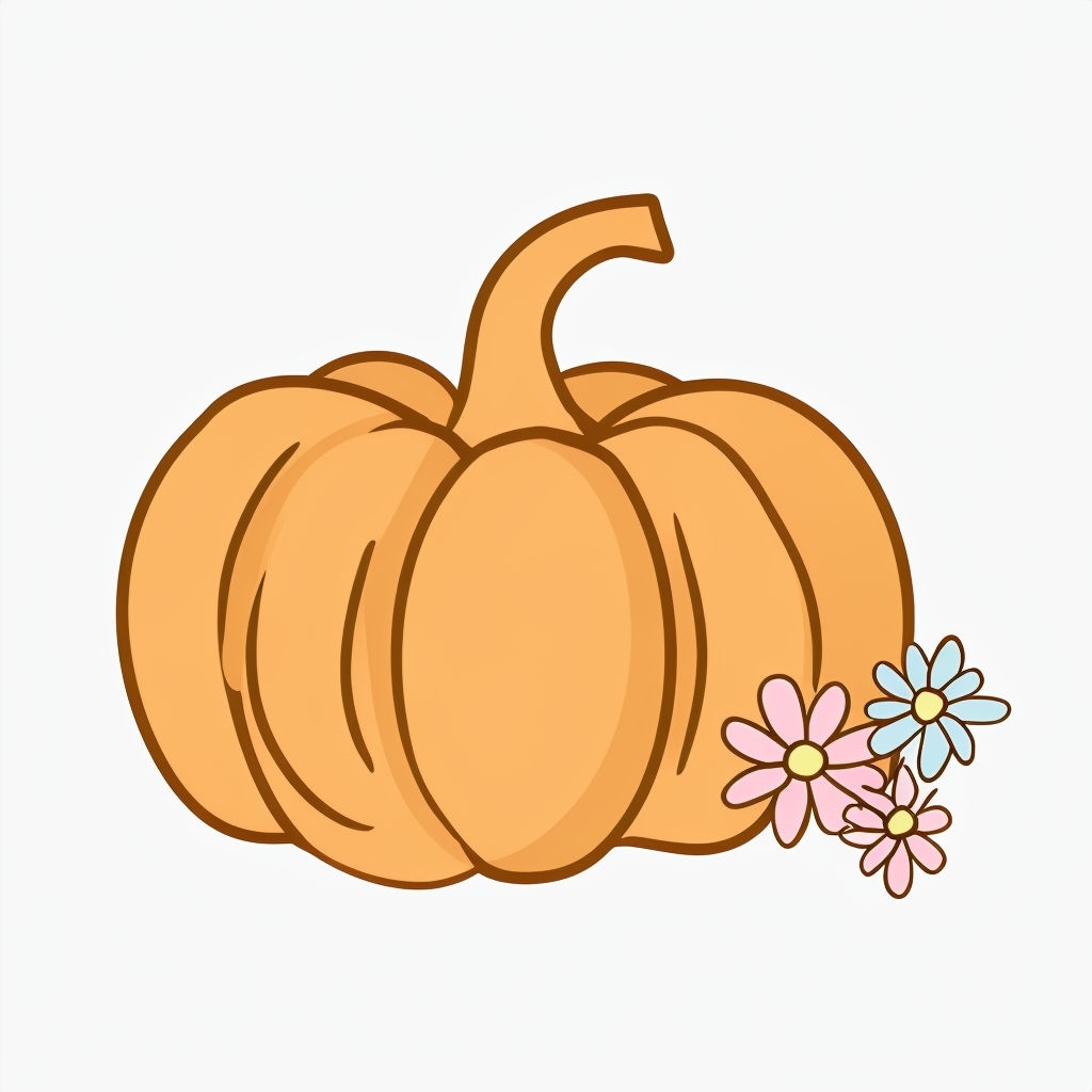 Cheerful Cartoon Pumpkin and Flower Illustration Sticker