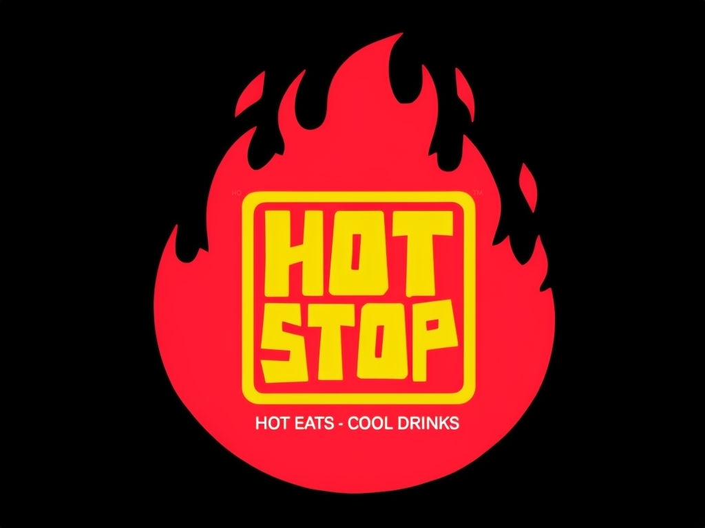 Bold Red Flame Hot Stop Logo Design for Food Business