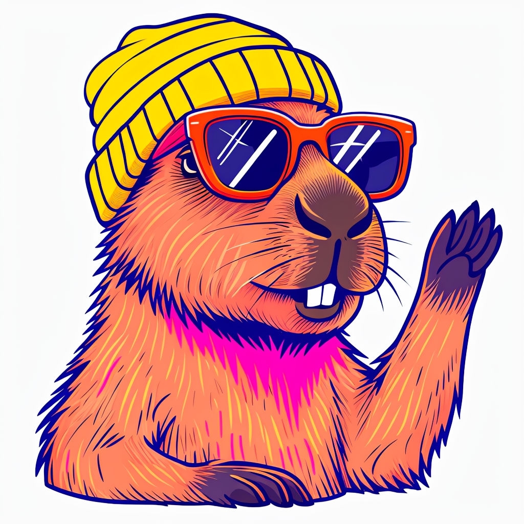Cheerful Cartoon Capybara with Beanie and Sunglasses Sticker