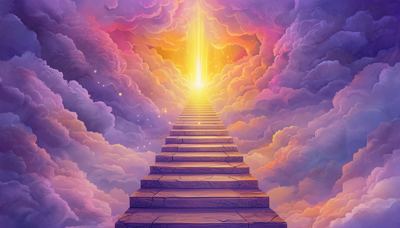 Ethereal Staircase Ascending to Radiant Light Digital Background