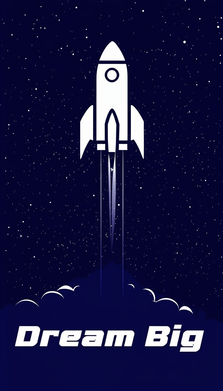 Minimalist Rocket Launching with Dream Big Typography Poster