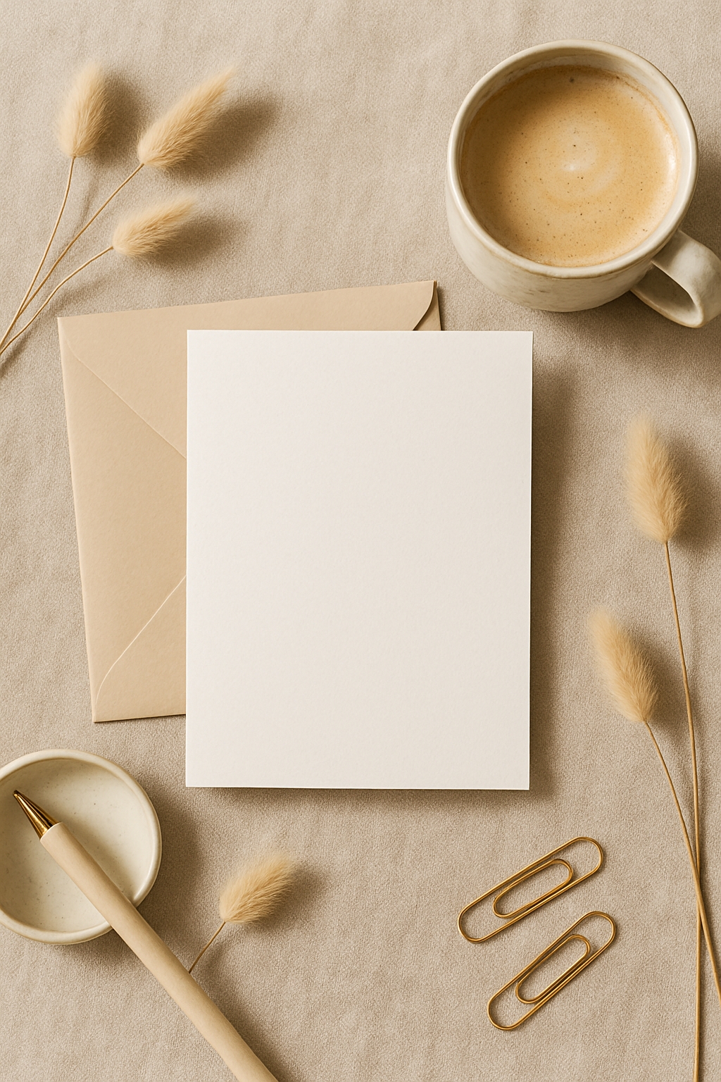 Minimalist Beige Stationery Flat Lay Composition Mockup