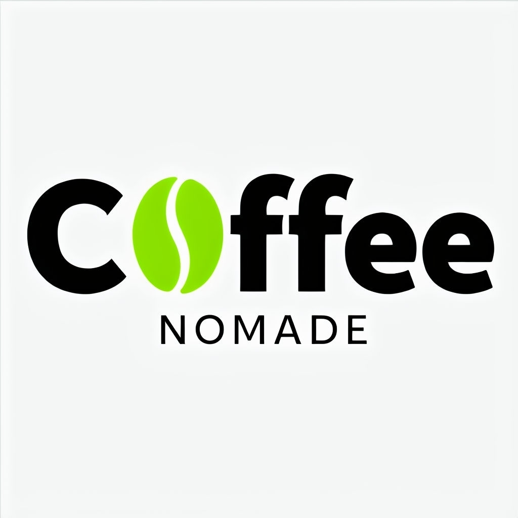 Modern Coffee Nomade Logo with Lime Green Bean Icon