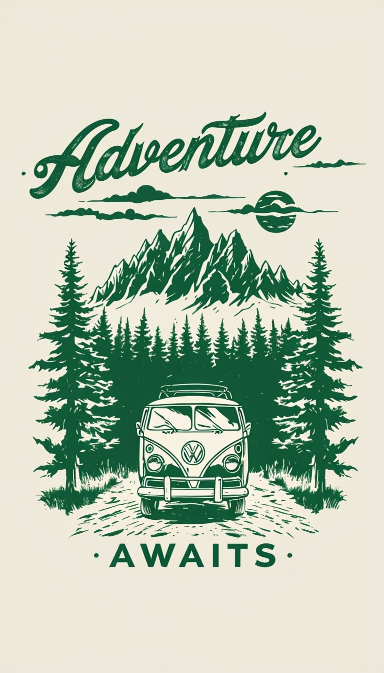 Vintage Volkswagen Adventure Retro Illustration Poster