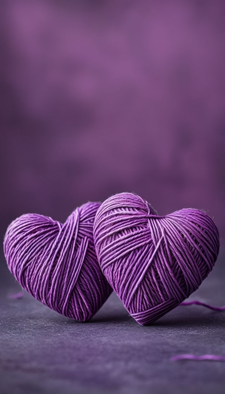 Textured Purple Yarn Hearts on Soft Gradient Background Mobile Wallpaper