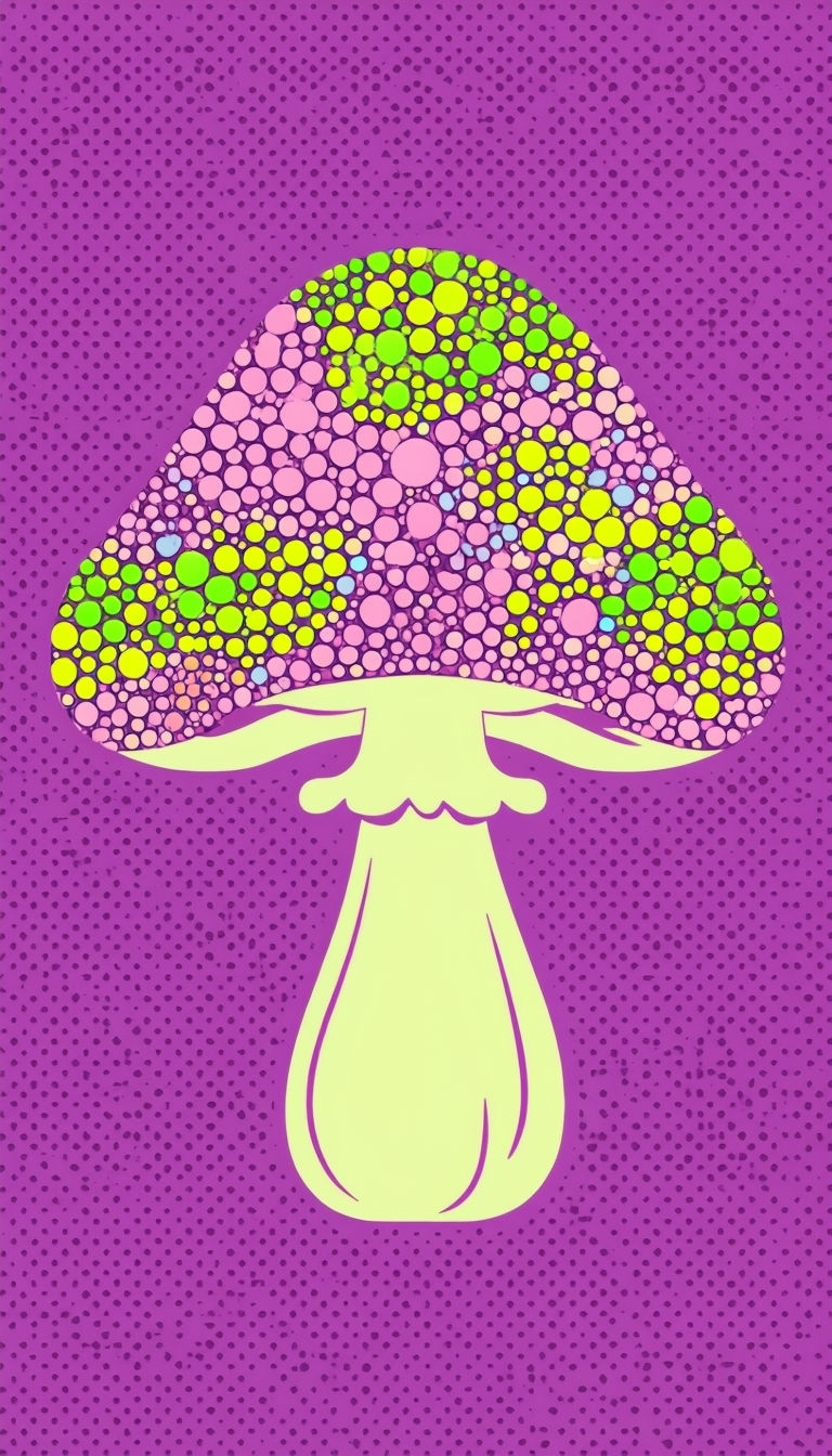 Colorful Mosaic Mushroom Art on Bold Plum Background Mobile Wallpaper