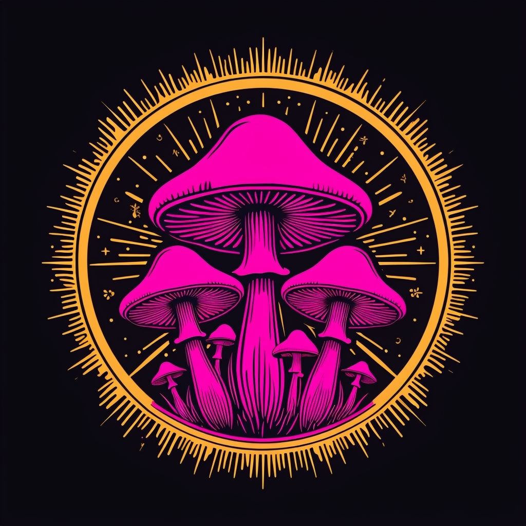 Vibrant Psychedelic Magenta Mushrooms Art T-Shirt