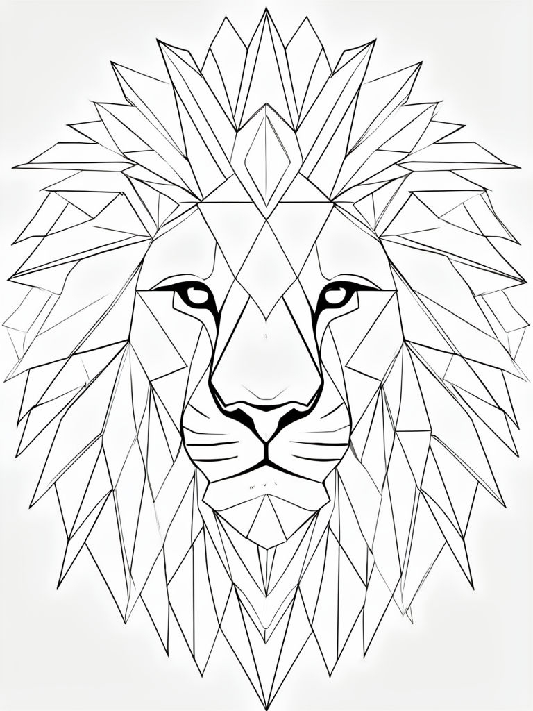 Geometric Lion Face Design with Triangles and Curves Coloring Book Pages