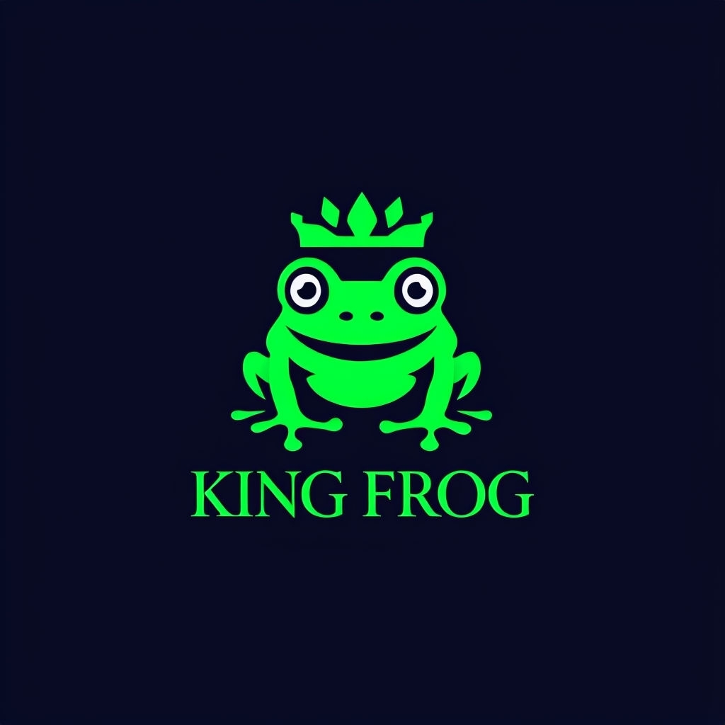 Stylized Neon Green King Frog Minimalist Logo Design