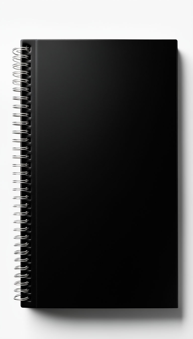 Photorealistic Black Spiral-Bound Notebook on White Background Mockup