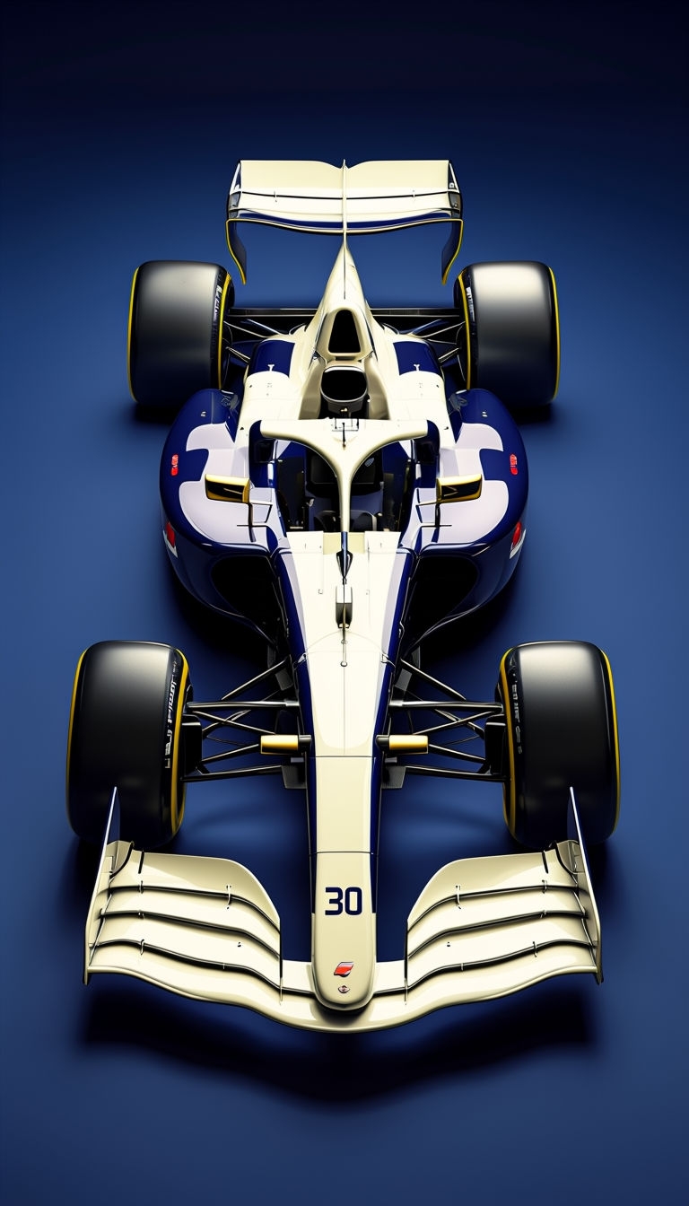 Sleek Navy Blue and Ivory Modern Formula 1 Racing Car Mobile Wallpaper