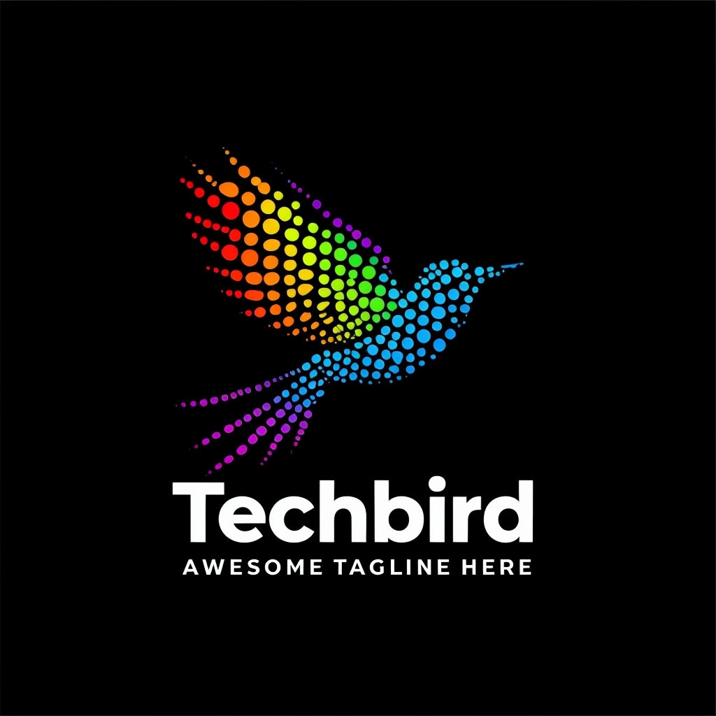 Vibrant Rainbow Techbird Logo Featuring Dynamic Flight Design