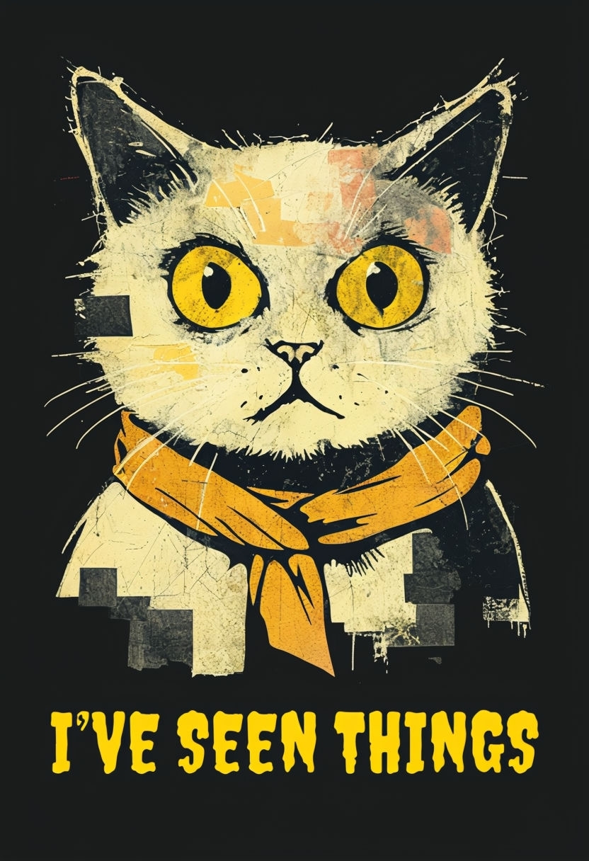 Quirky Vintage Cat Design with I've Seen Things Text T-Shirt