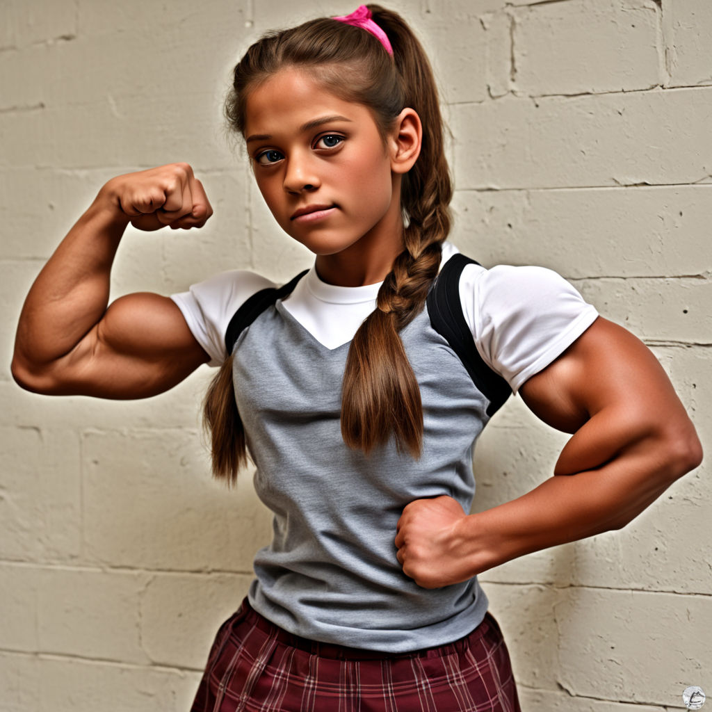 Pumped roided preteen muscle schoolgirl flexing her inhumanl... by ...