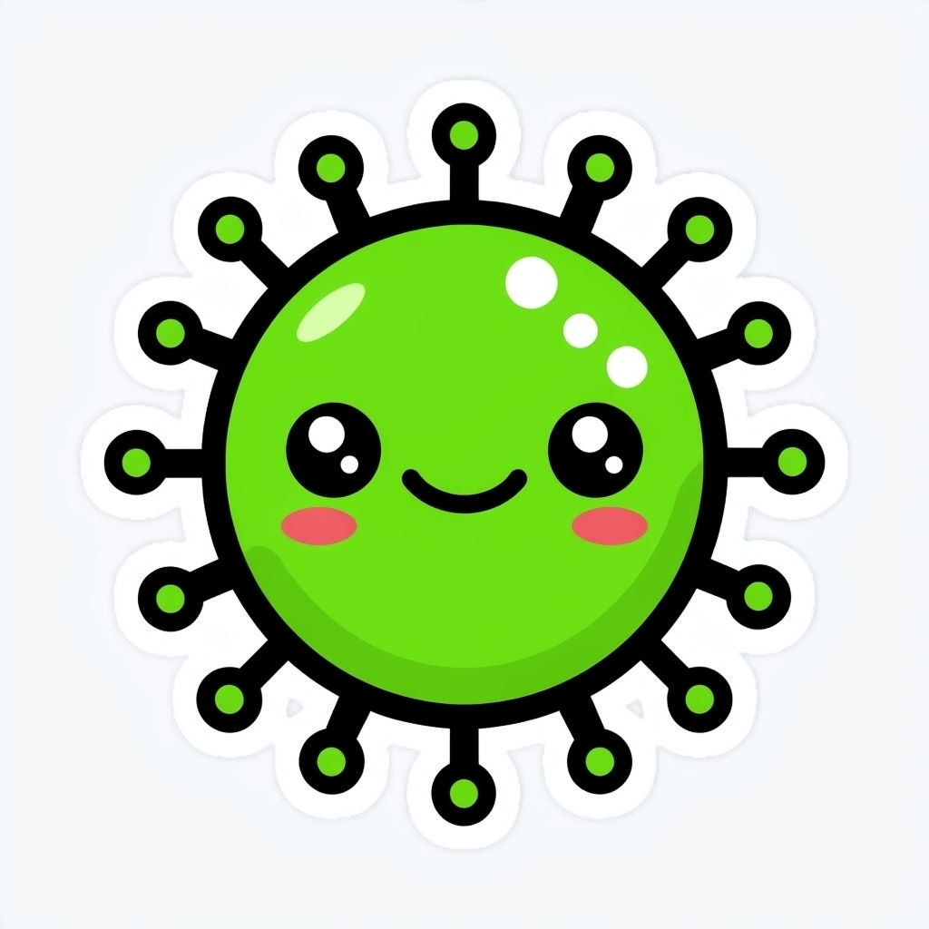 Adorable Kawaii Lime Green Virus Character Cartoon Sticker