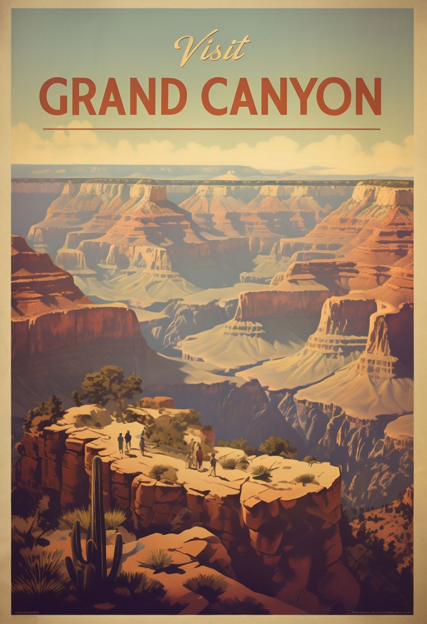 Vintage Grand Canyon Travel Poster Capturing Majestic Landscapes