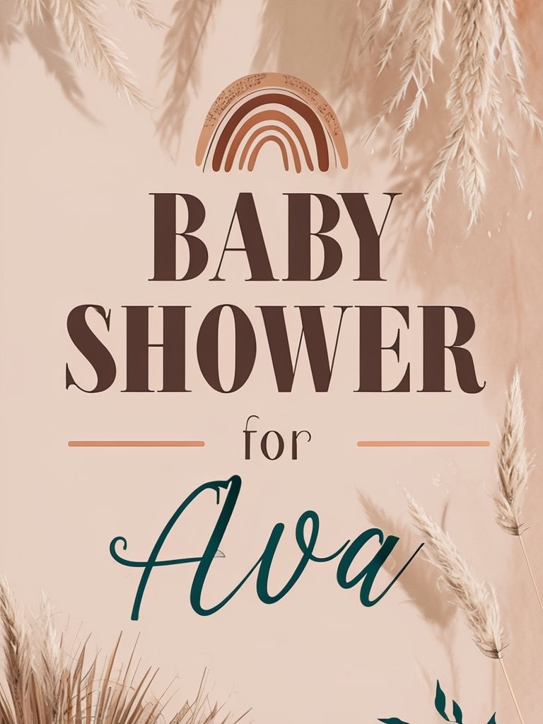 Warm Earthy Baby Shower Sign for Ava with Boho Elements Event Sign