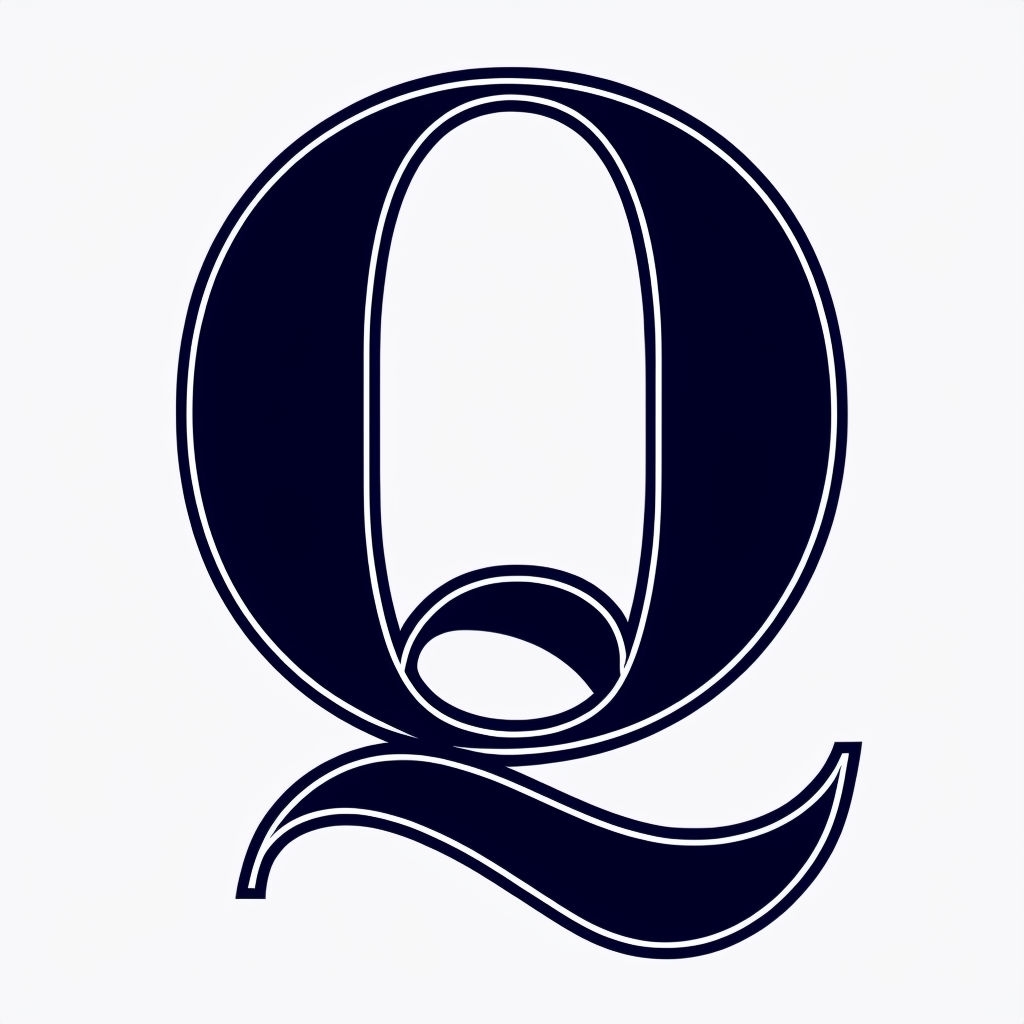 Elegant Navy Blue Stylized Letter Q Monogram Design