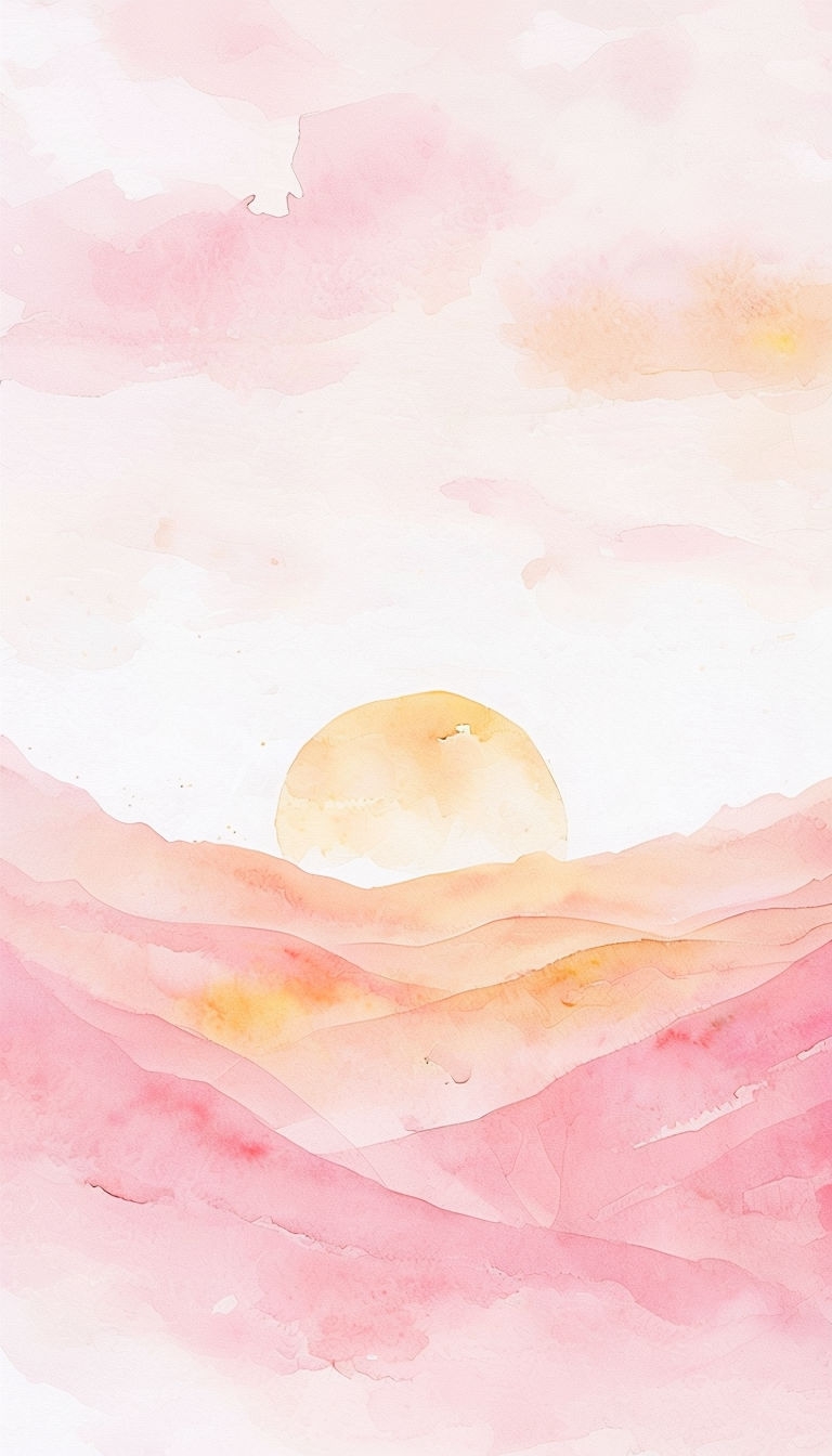 Pastel Sunrise Watercolor Over Rolling Hills Mobile Wallpaper