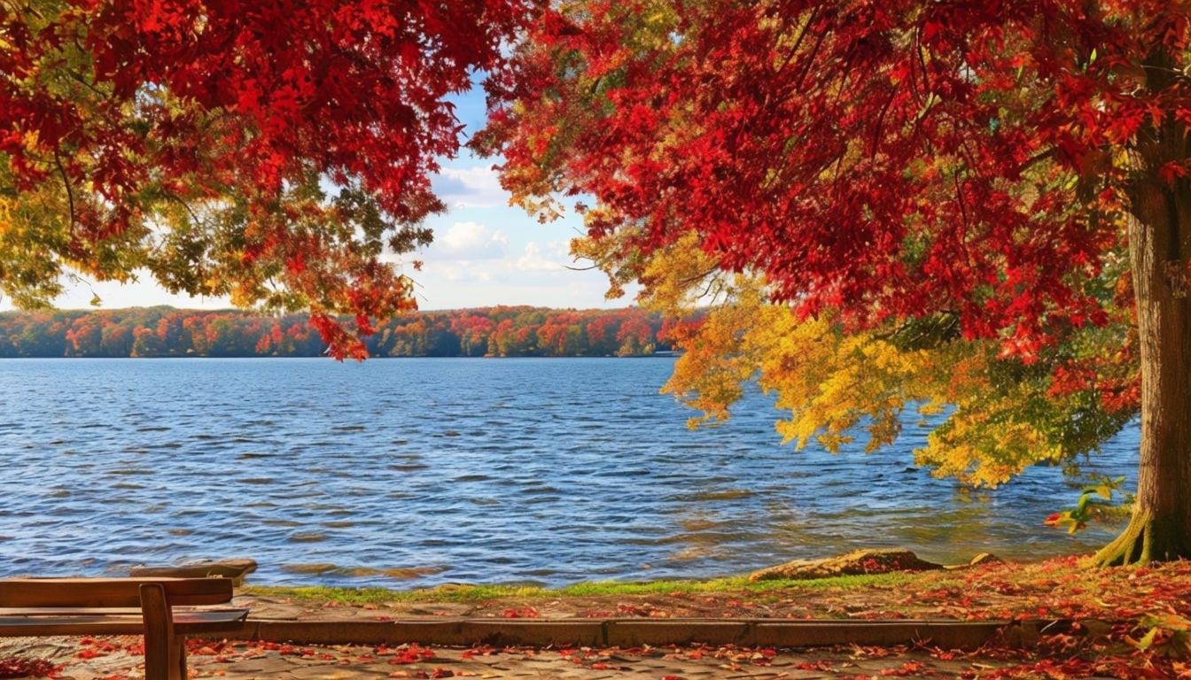 Autumn Lakeside Serenity with Colorful Foliage Poster