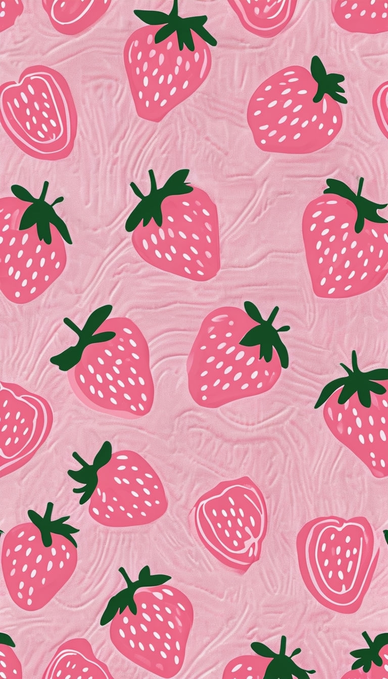 Cheerful Pink Strawberry Pattern Digital Illustration Phone Case Cover