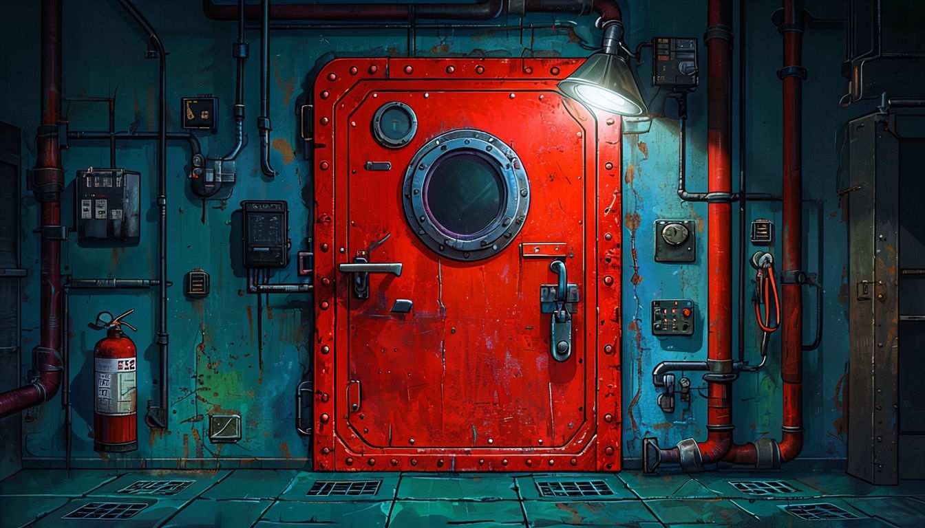 Vibrant Cyberpunk Industrial Door Illustration Art