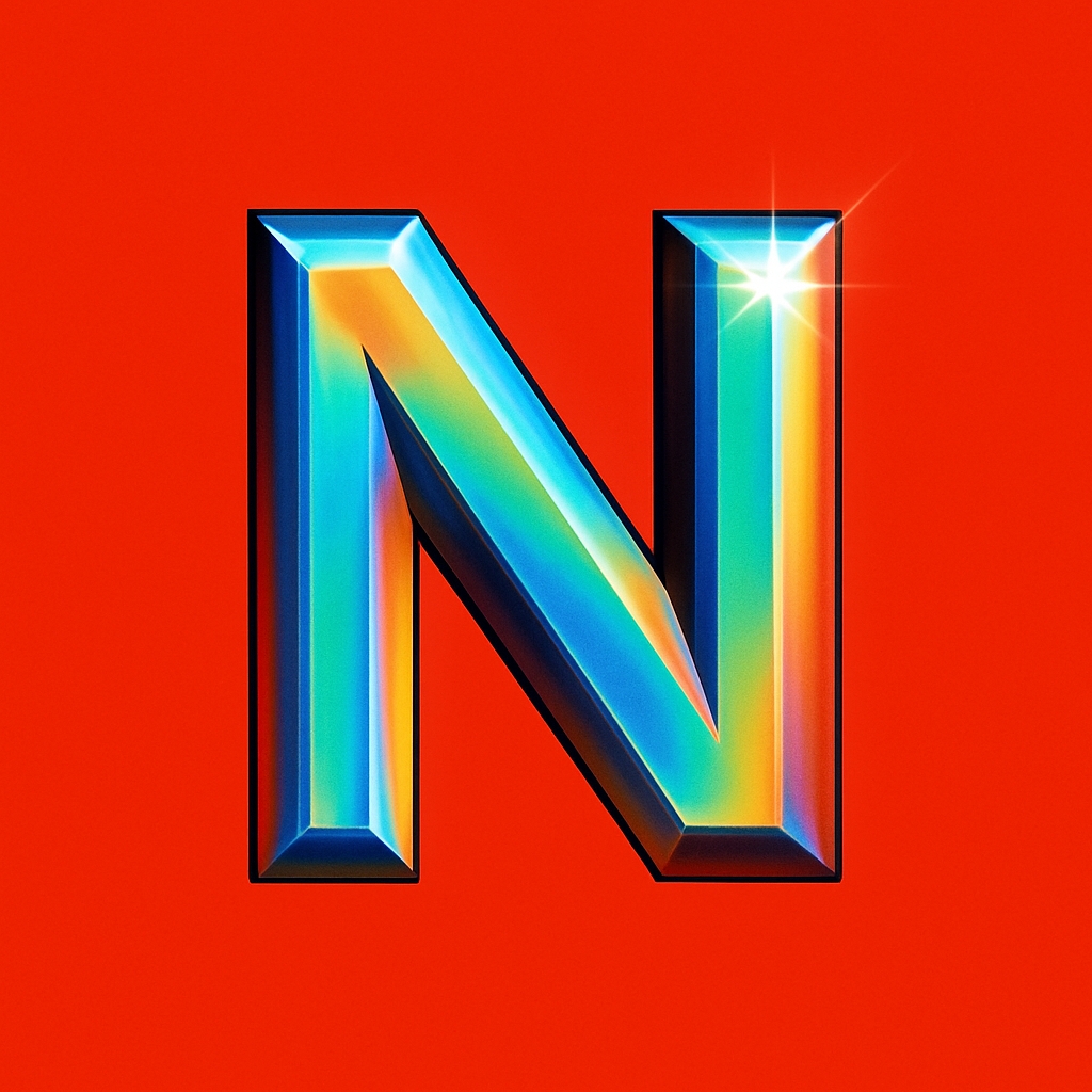 Iridescent Letter N with Starburst Effect Digital Art Monogram