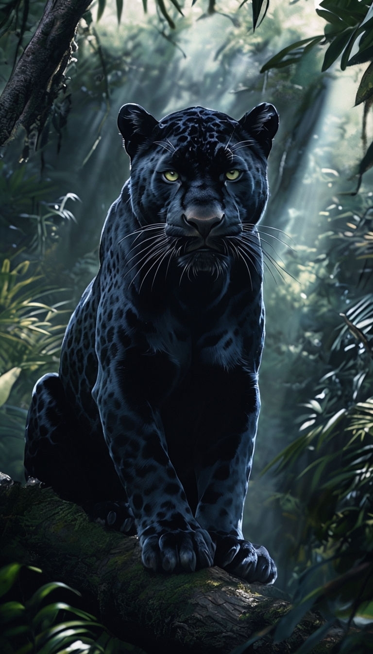 Majestic Black Panther in Lush Jungle Digital Art Poster