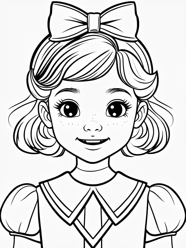 Cheerful Young Girl Face Cartoon Illustration Coloring Book Pages