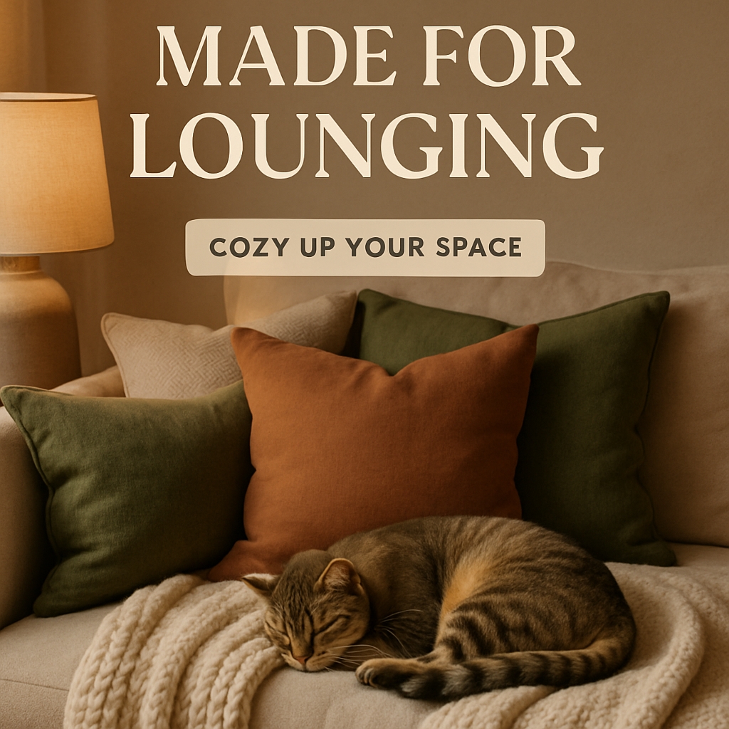 Cozy Indoor Scene with Sleeping Cat and Text Artwork Poster