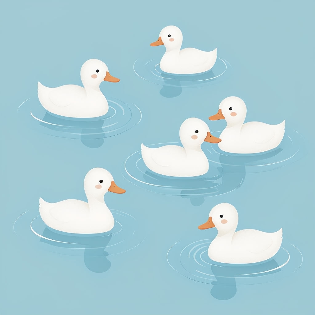 Whimsical White Ducks Floating on Light Blue Water Pattern Seamless Patterns