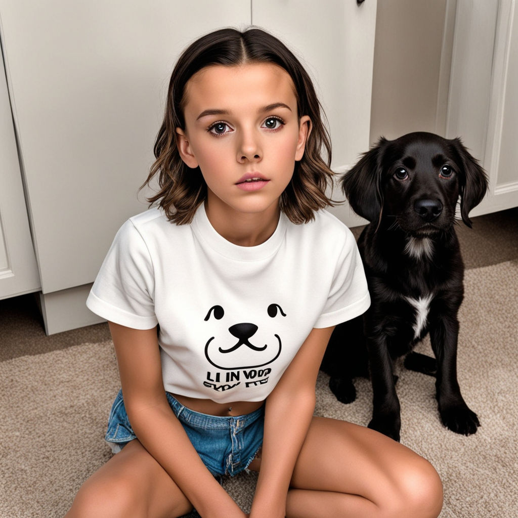 Cute Millie Bobby Brown looking up at you from her knees wit... by ...