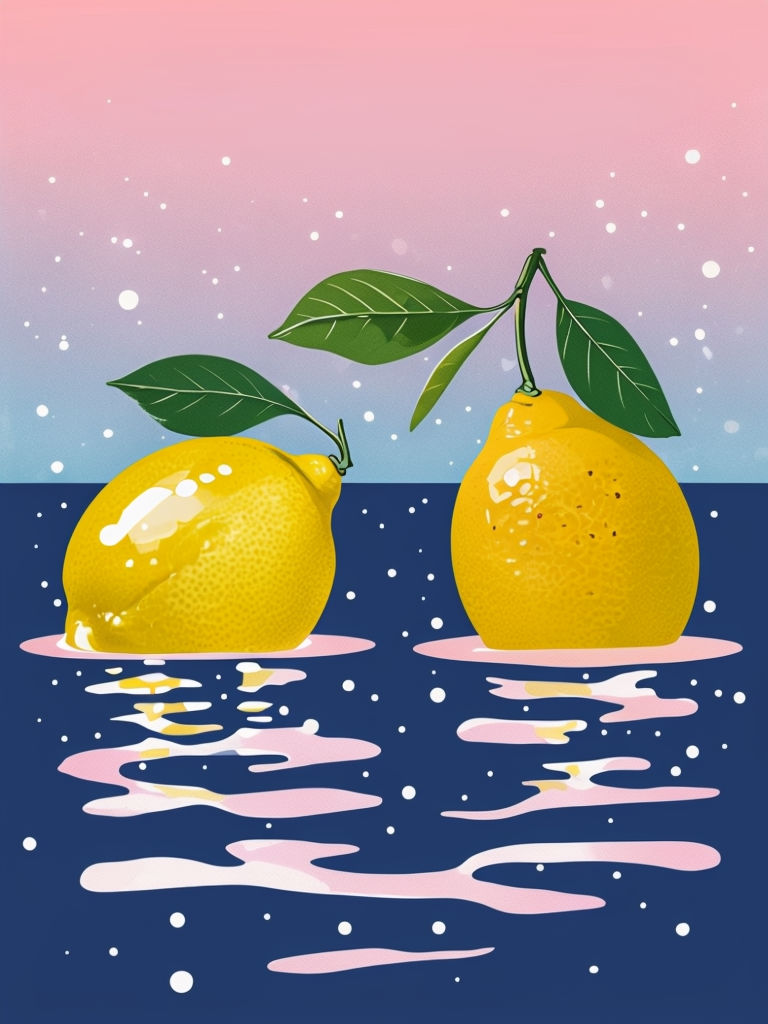 Whimsical Lemon Floating on Navy Water Digital Art Poster