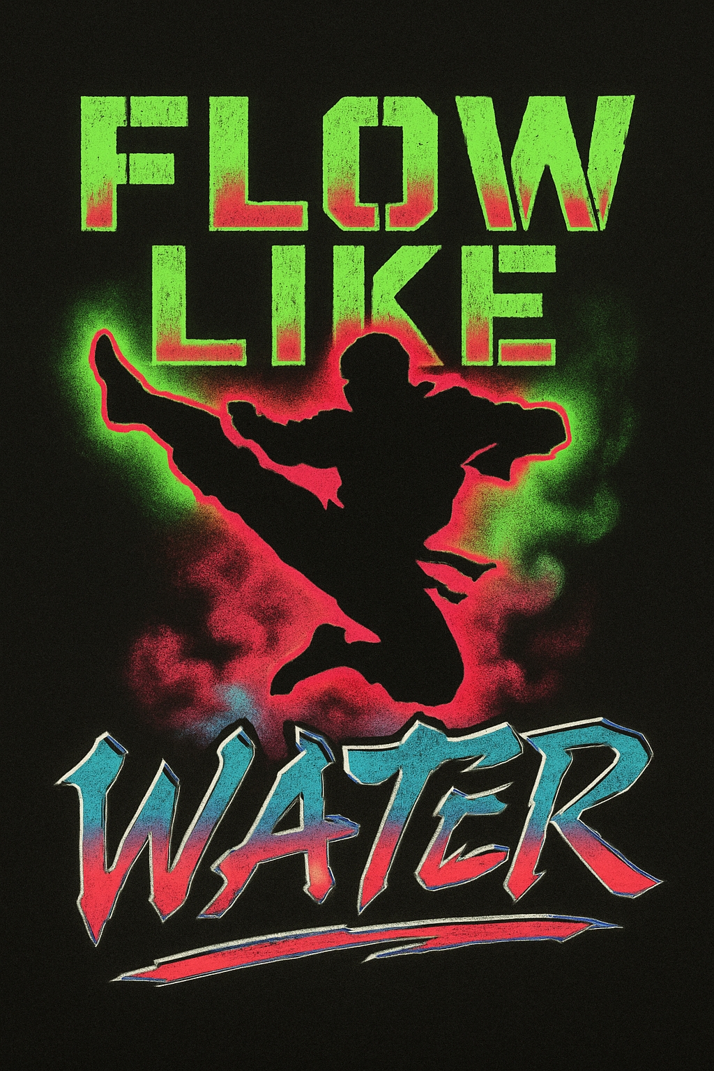 Neon Silhouette Martial Artist Design with Motivational Text T-Shirt