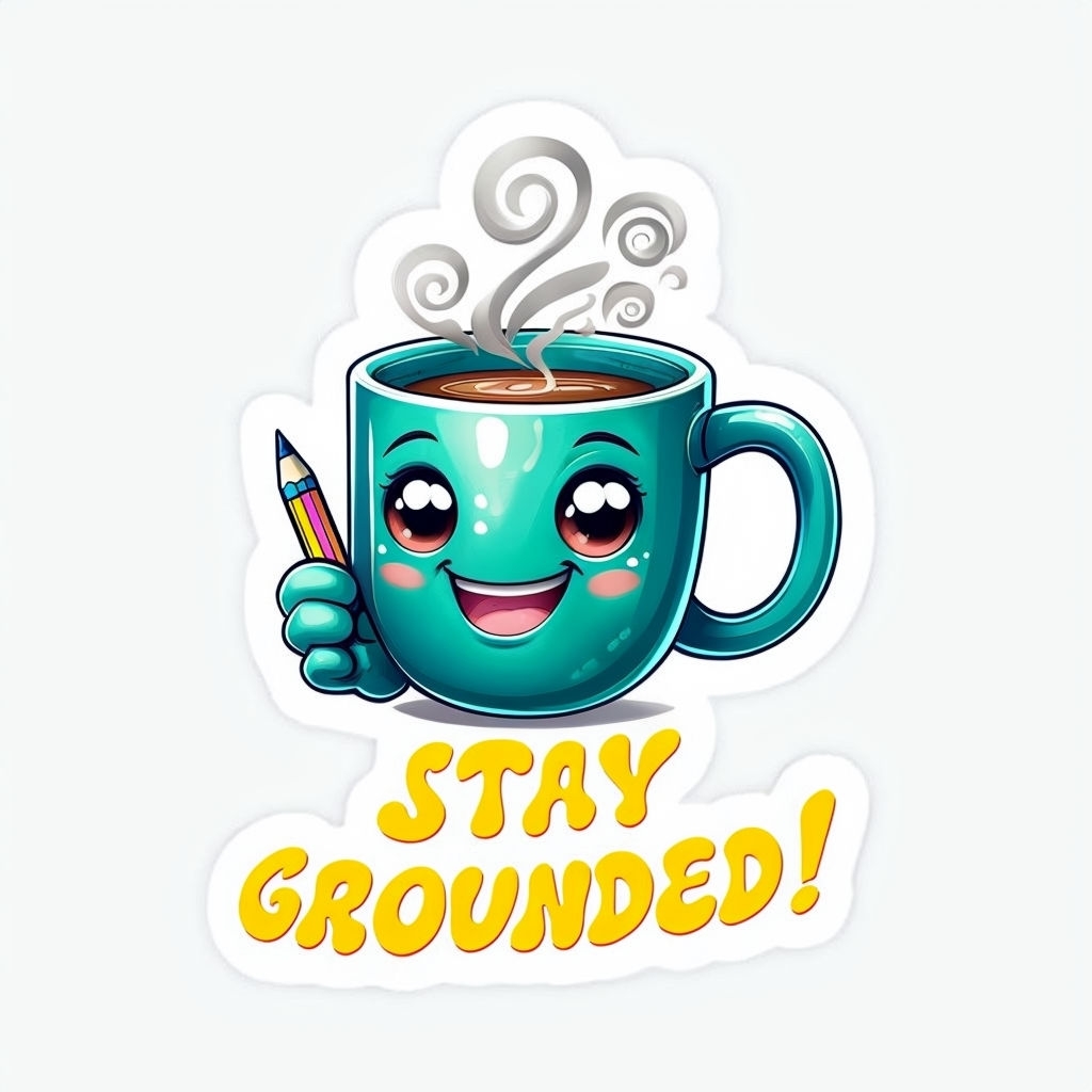 Cheerful Cartoon Coffee Mug Character Sticker Design