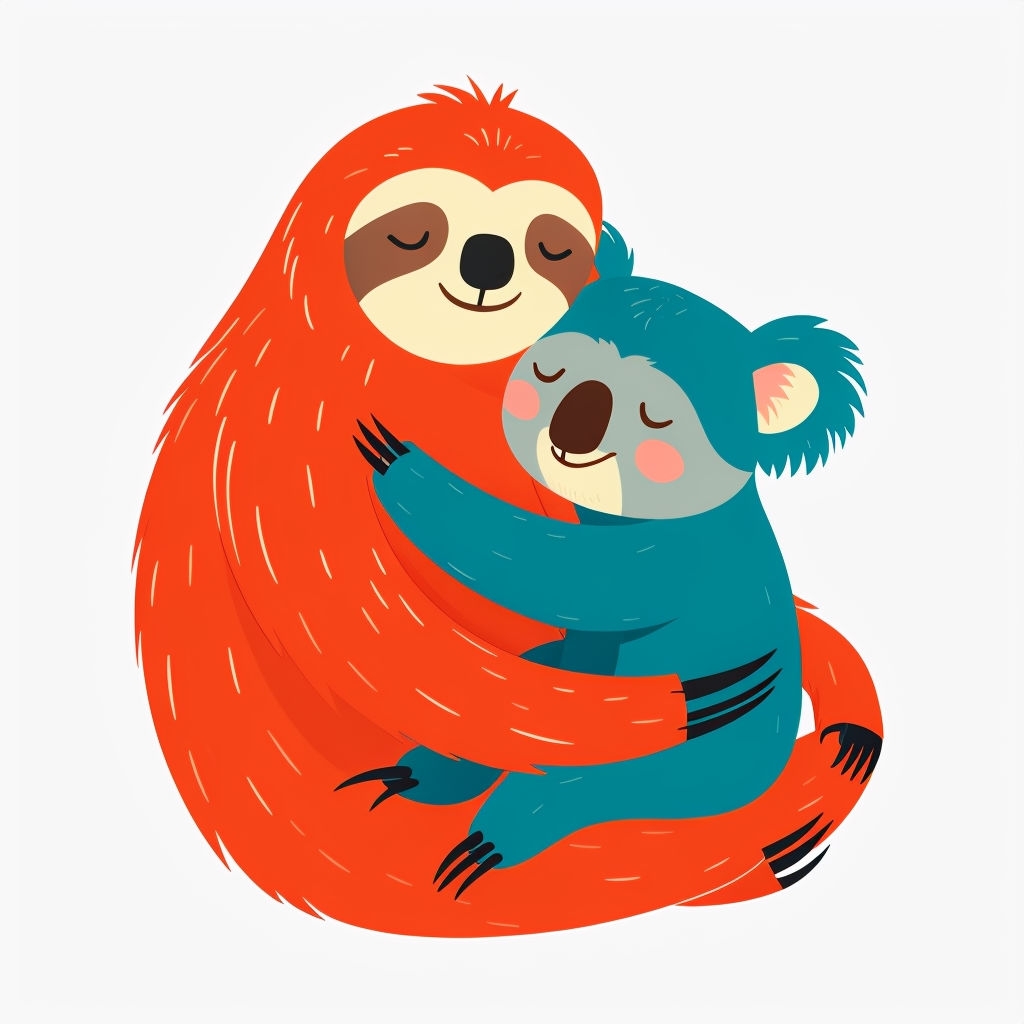 Whimsical Sloth and Koala Embrace Cartoon Sticker