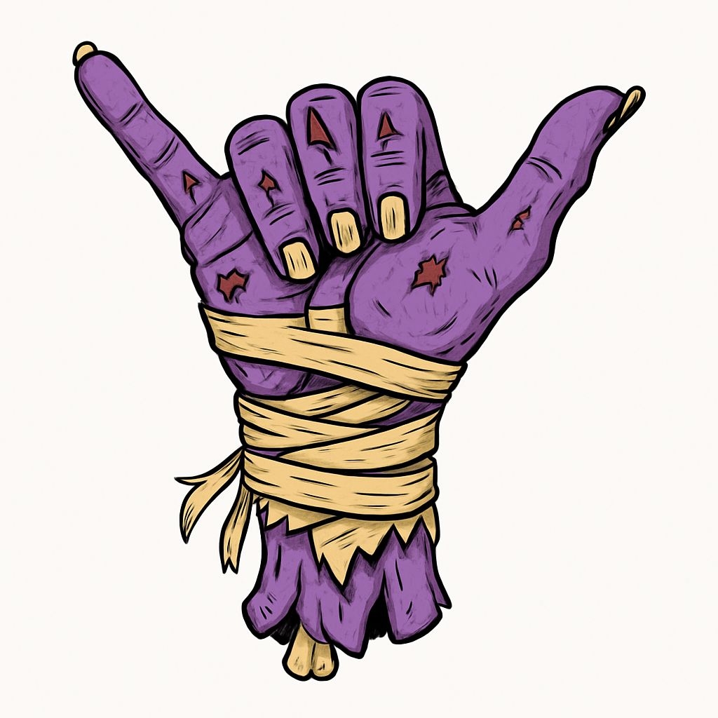 Eerie Purple Zombie Hand Shaka Gesture Cartoon Sticker
