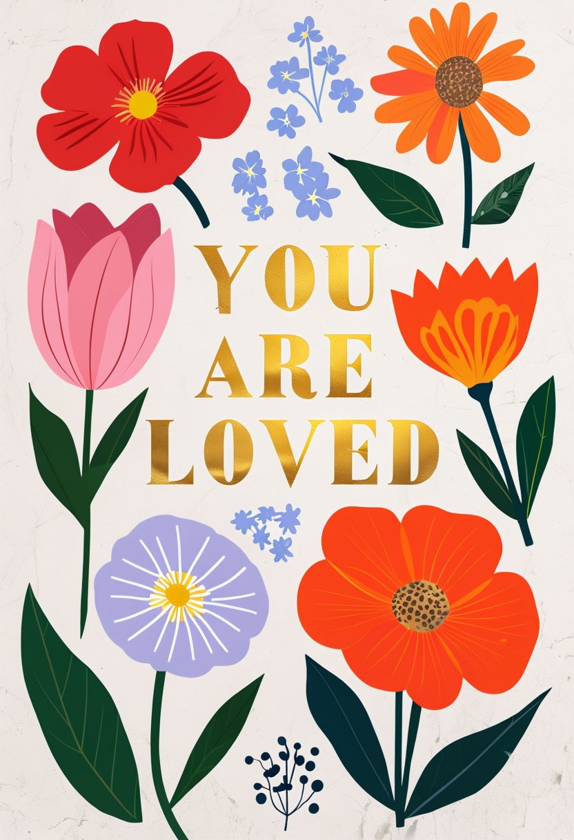 "You Are Loved Floral Illustration Card Design"