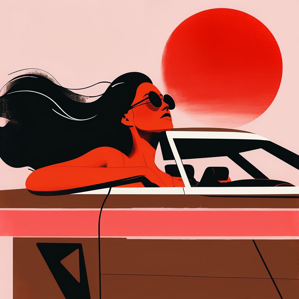 Modern Minimalist Woman Driving Car Illustration T-shirt
