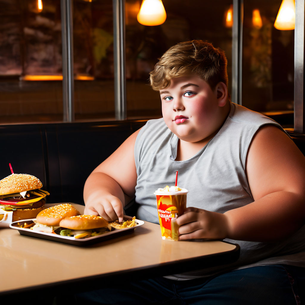 Obese cute boy 15yo shirtless eating in McDonald's by Gabriel F ...