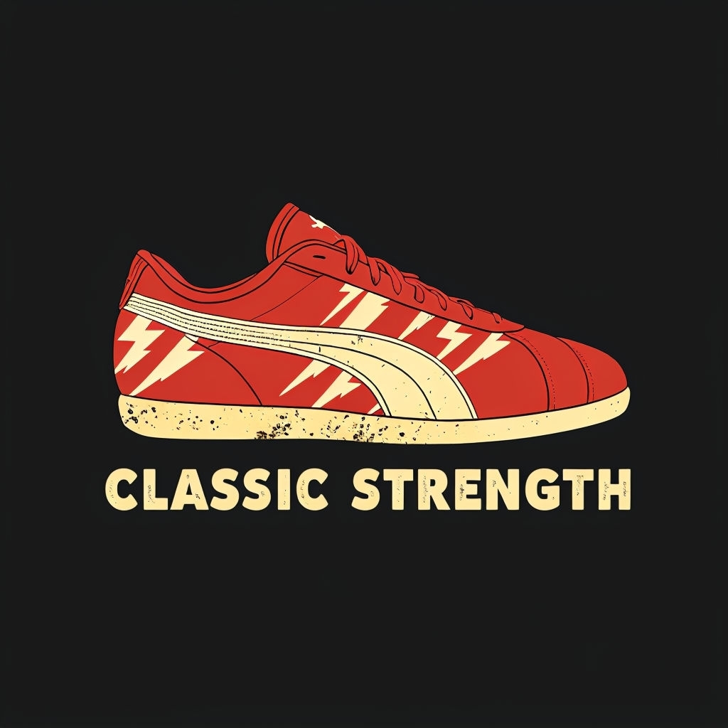 Vintage Red Athletic Shoe with Lightning Bolt Patterns T-shirt