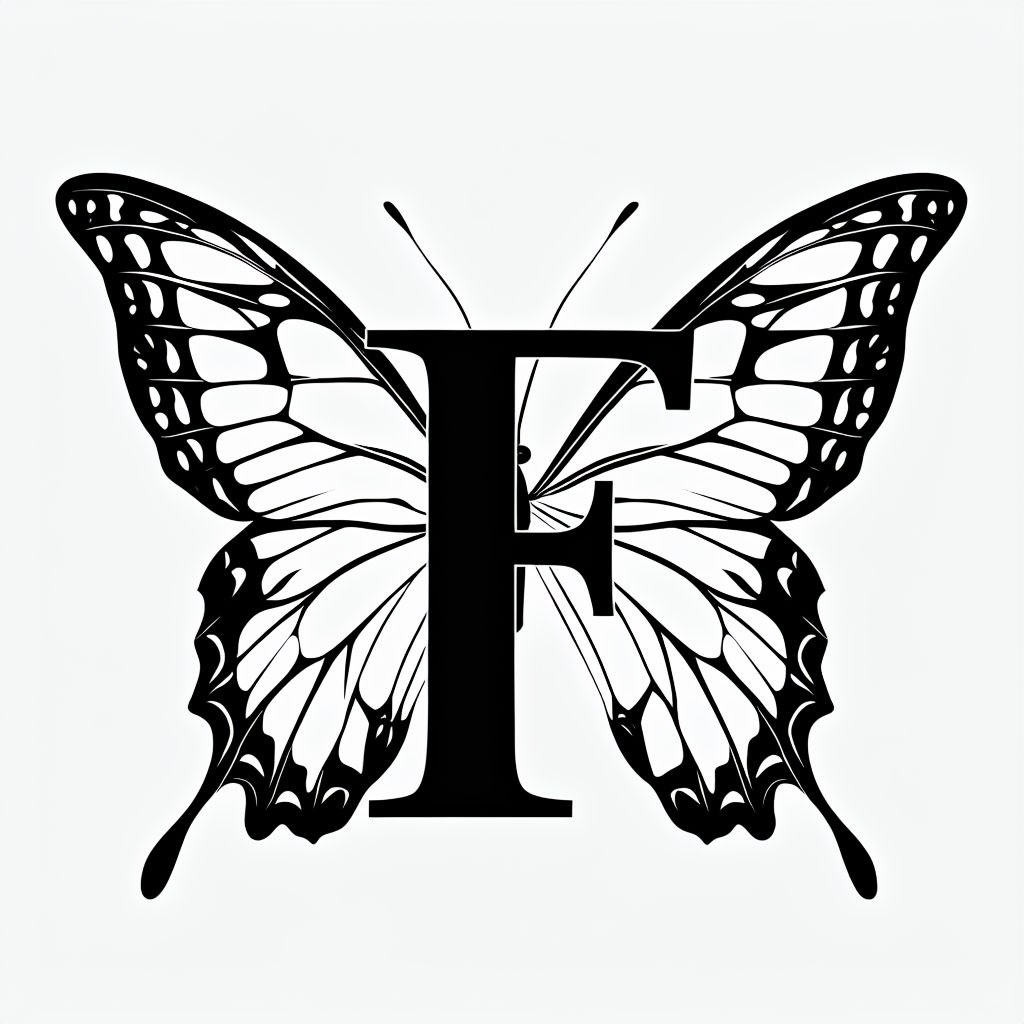 Stylized Black Letter F with Butterfly Wings Monogram
