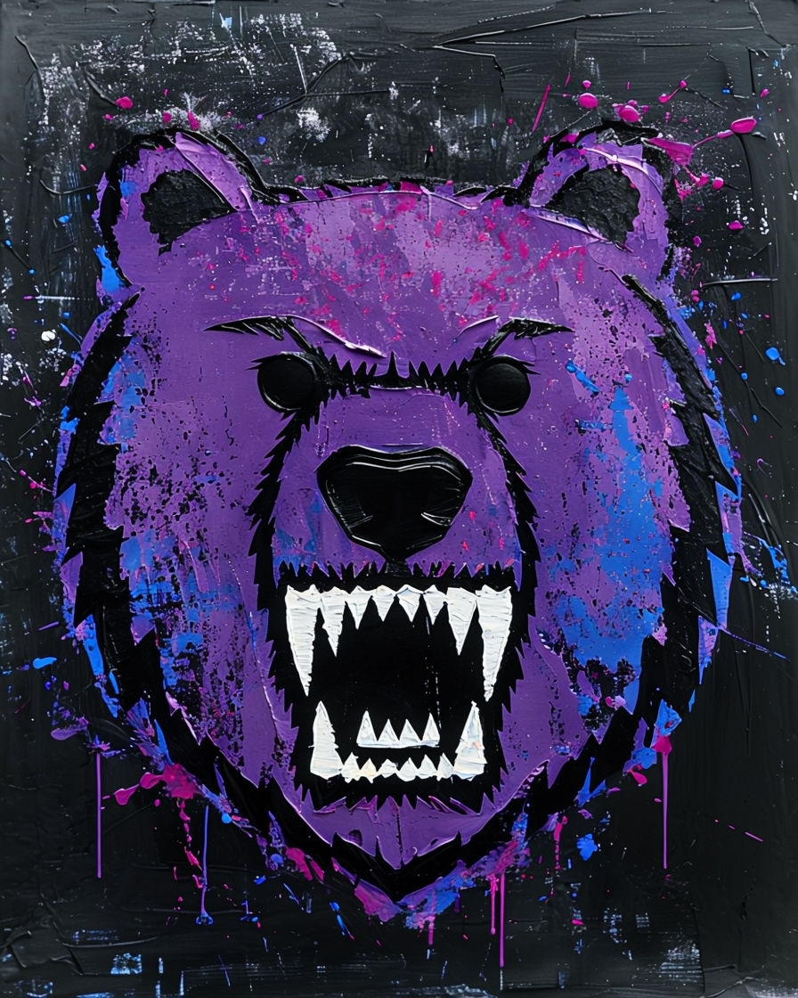 Stylized Roaring Bear Head Acrylic Art T-Shirt