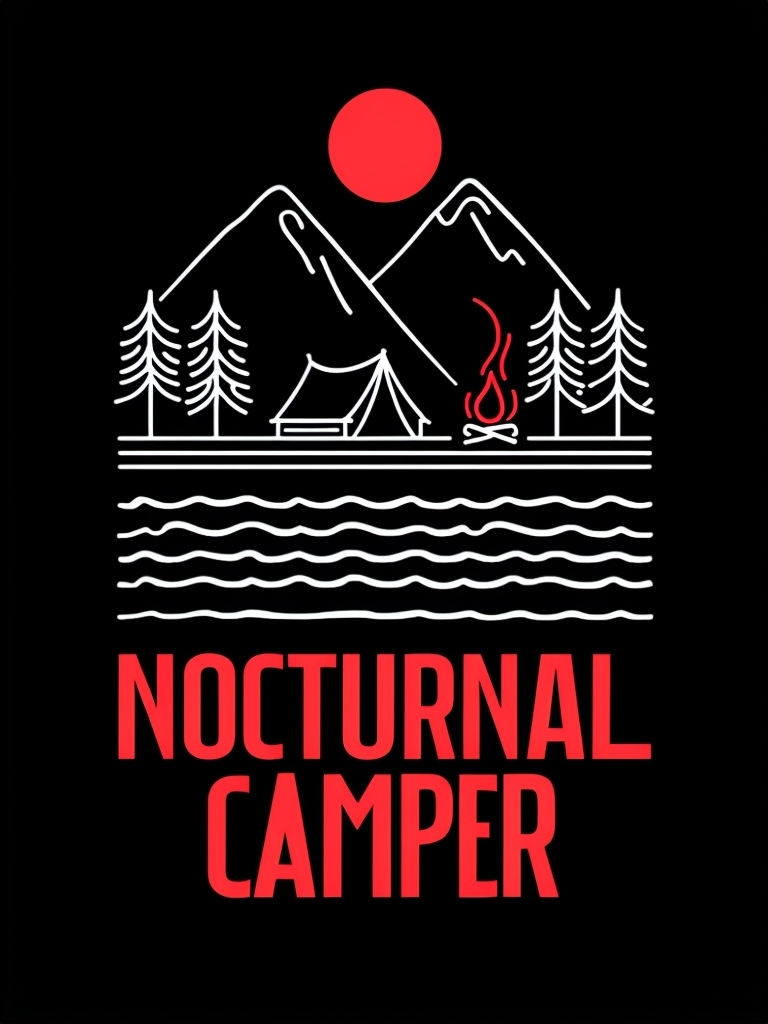 Minimalist Nocturnal Camper Camping Scene T-Shirt