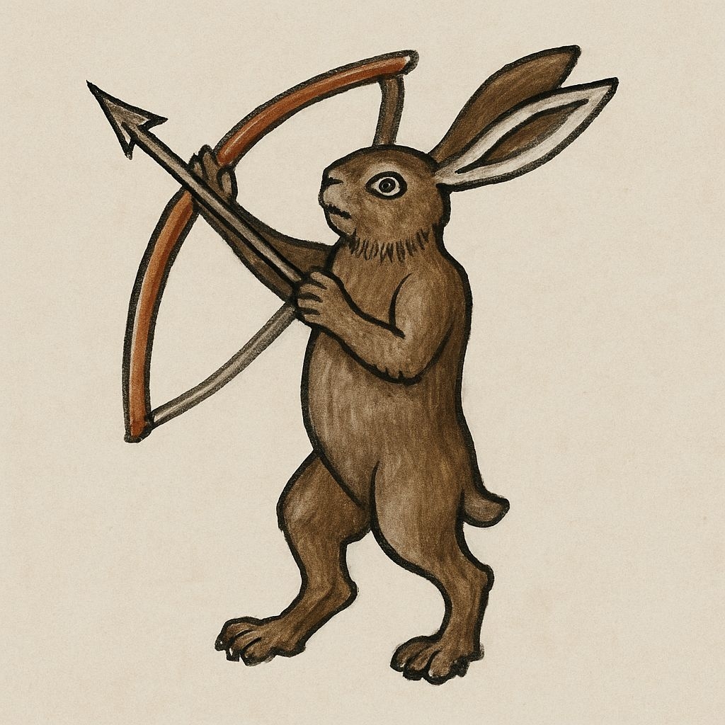 Whimsical Medieval Bunny Archer Illustration Sticker