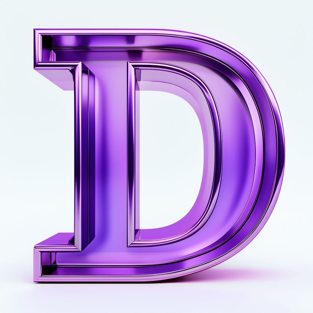 Metallic Lavender Purple 3D Letter D Monogram Design